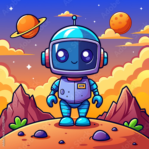 Chibi robot on Mars and in space, Chibi robot, chibi space, Generative AI.
