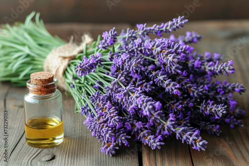 Lavender Essential Oil with Fresh Blooms for Aroma Therapy