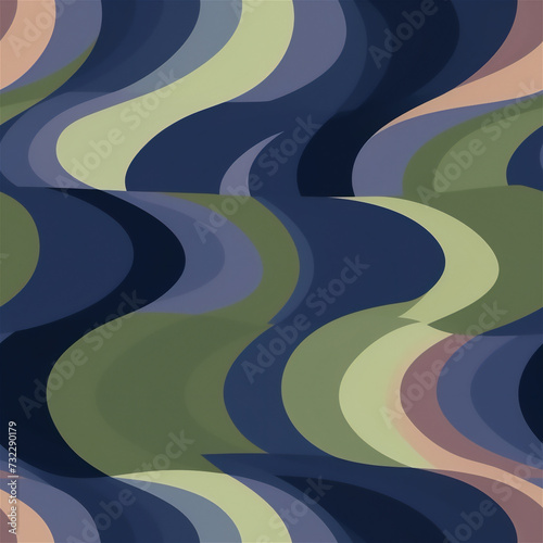 Seamless pattern : Indigo Swirls with Olive and Mauve Whispers 