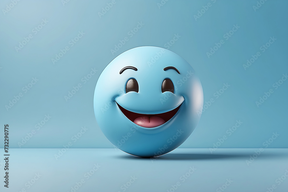 Happy emoji on light blue background, 3D and High-quality render concept Happy emoji on light blue background, 3D and High-quality render concept