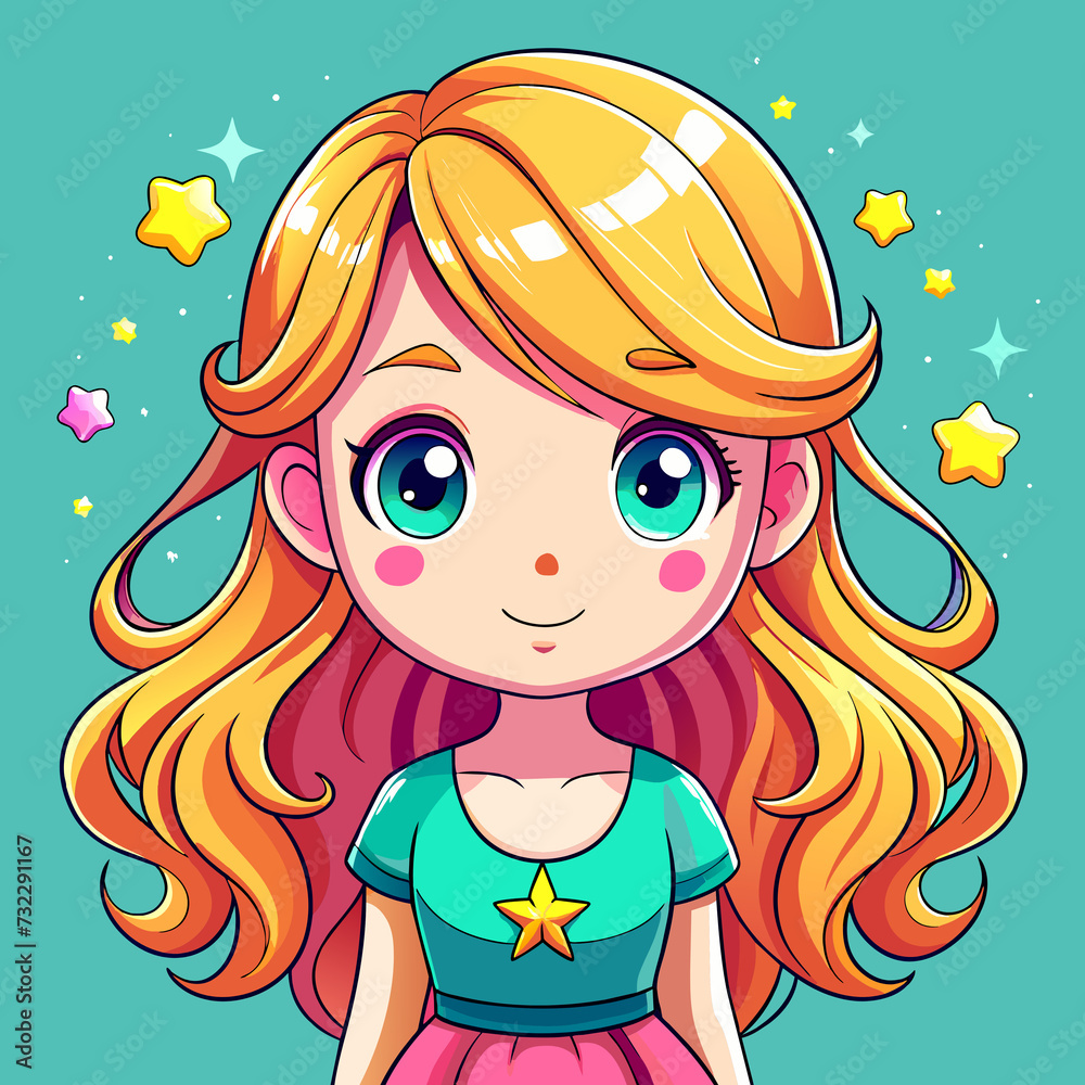 Cute kawaii chibi girl surrounded by floral elements, Generative AI Cute kawaii chibi girl surrounded by floral elements, Generative AI