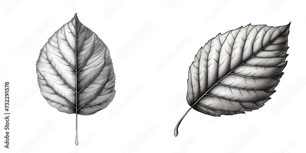 Obraz premium Hand-Drawn Leaf Set Isolated on Transparent or White Background, PNG