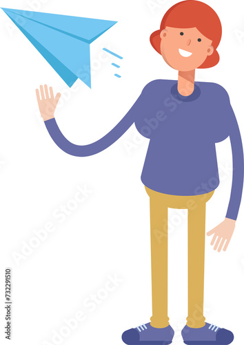 Woman Character Holding Paper Plane 