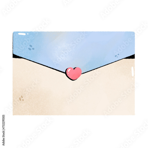 watercolor love letter envelope with blue color and red heart in Valentine's theme Clipart or PNG