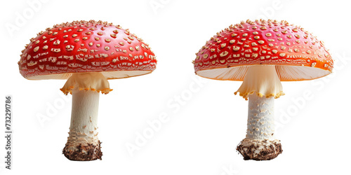Red Mushrooms Fly Agaric Set Isolated on Transparent or White Background, PNG