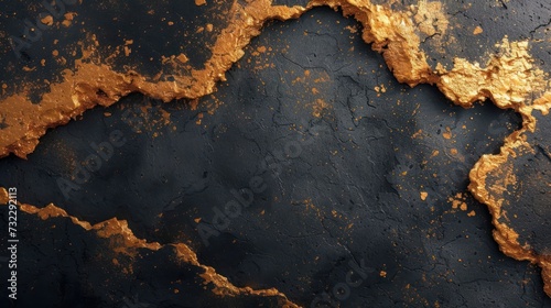  a close up of a black and gold surface with a pattern of dirt on the bottom of the surface and gold paint on the top of the edges of the surface.