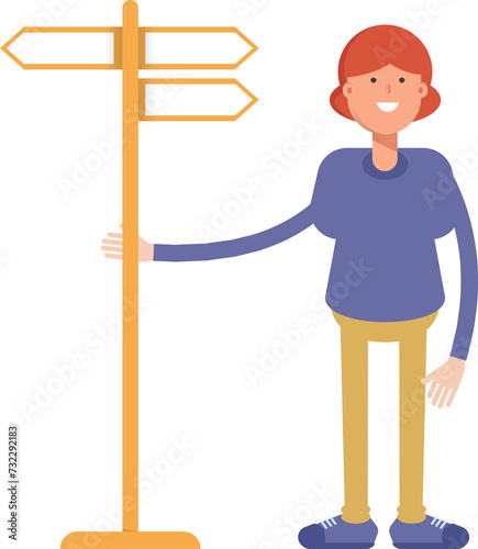 Woman Character and Signpost 