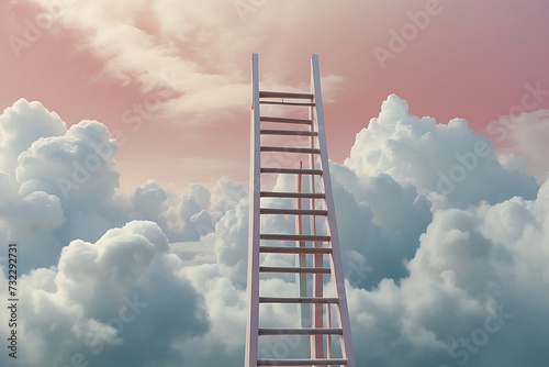 A ladder ascending into the clouds, symbolizing growth, future, and development, depicted with a palette of soft pastel colors