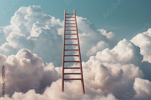 A ladder ascending into the clouds  symbolizing growth  future  and development  depicted with a palette of soft pastel colors