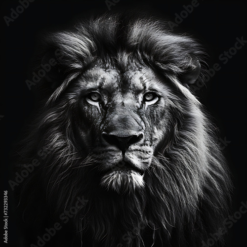 Illustration of A black and white photograph of a lion