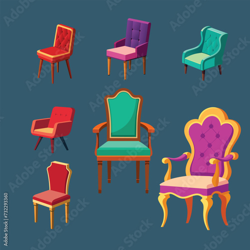 Wooden Furniture Ensemble Featuring Chairs, Tables, and Decorative Elements in a Stylish Interior Setting