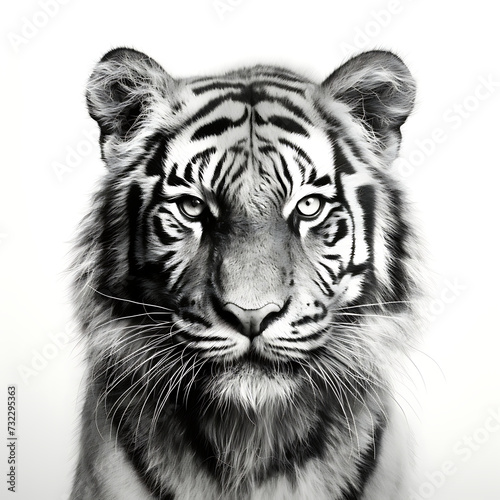 illustration of A black and white photograph of a Tiger
