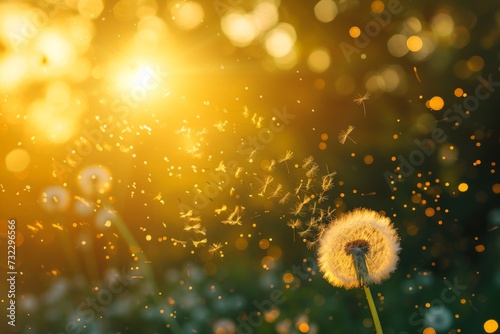 Dandelion, Beautiful colors of the setting sun, Seed coming away from dandelion