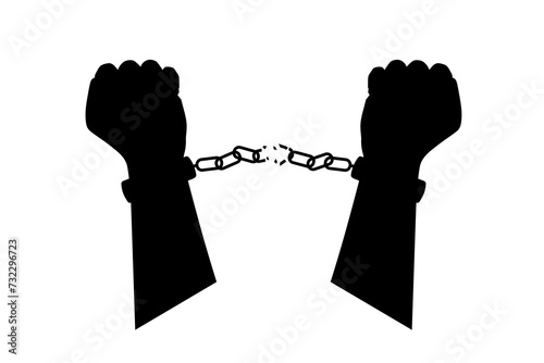 Silhouette of hands with chains isolated on white background. EPS10 vector