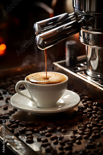 A Symphony of Freshness: The Majestic Dance of Espresso Pouring into a Pristine White Cup