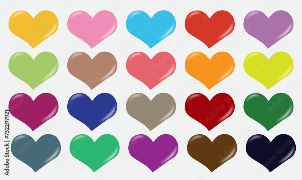 Set of colorful hearts, seamless pattern with hearts