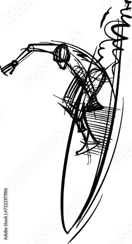 hand-drawn vector illustration of a sketch of a surfer on surf board