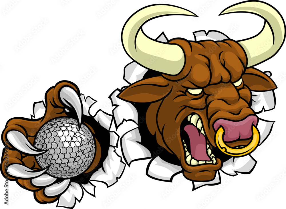 A bull or Minotaur monster longhorn cow angry mean golf mascot cartoon character. A bull or Minotaur monster longhorn cow angry mean golf mascot cartoon character.