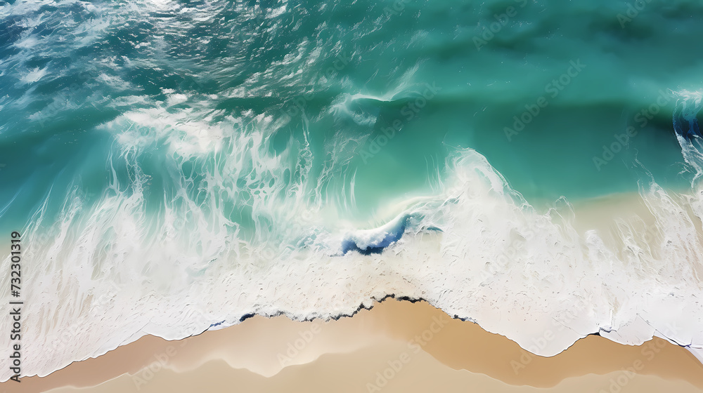 Aerial view of beautiful beach, simple, calm composition in clear blue Aerial view of beautiful beach, simple, calm composition in clear blue
