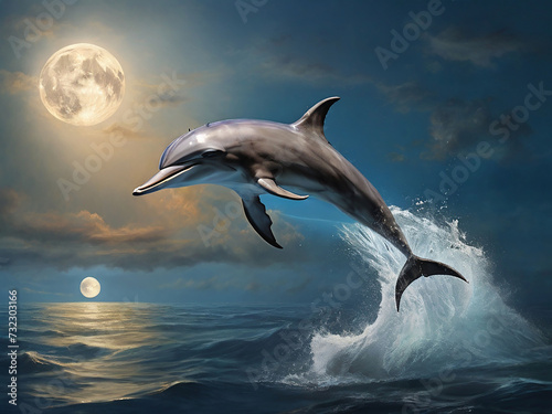 Dolphin Leaping Towards the Moon