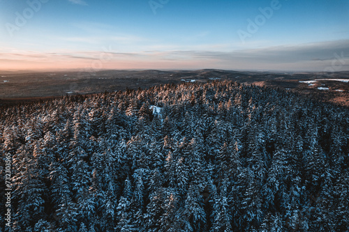 Aerial view of snow covered trees on Great Pond Mountain, Maine