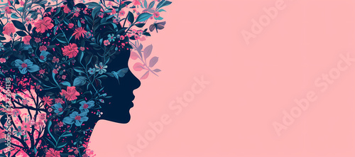 Woman's head silhouette design with flowers and pattern photo