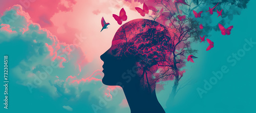 international women's day - Silhouette image of a human head with various designs to promote women's health, photo