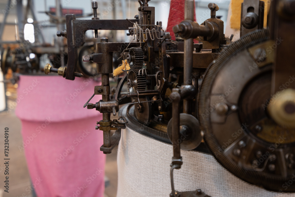 Fototapeta premium Vintage Textile Industry Machine Weaving Wool Fabric