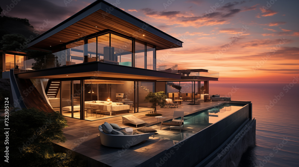 Sunset Sanctuary: Luxury Cliffside Villa Overlooking the Tranquil Sea