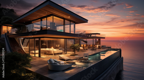 Sunset Sanctuary: Luxury Cliffside Villa Overlooking the Tranquil Sea © slonme