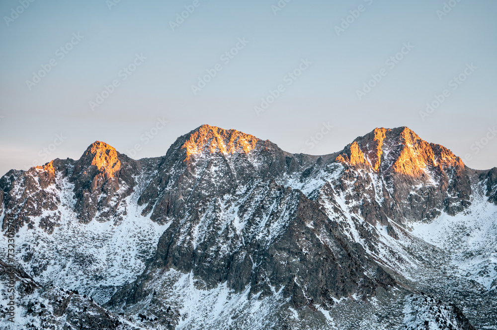 Mountains in the Pyrenees from the Grandvalira ski resort in Andorra