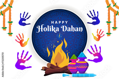 colorful happy holi hindu festival celebration greeting with hand prints vector