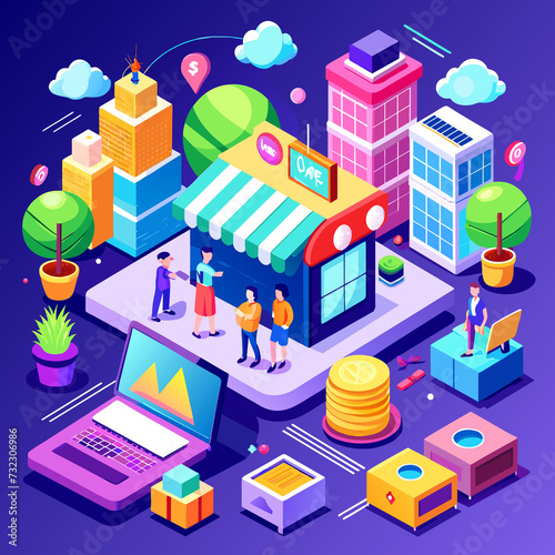 eCommerce online marketplace bustling with activity, showcasing a variety of products and services, Generative AI