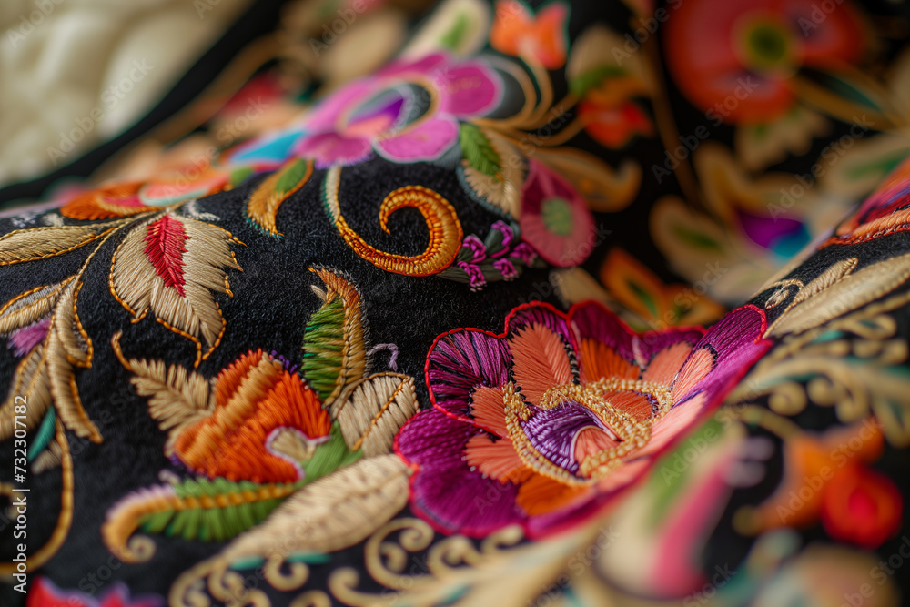 Intricate Embroidery on Traditional Russian Valenki Material, Cultural Artistry