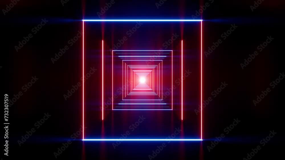 Glowing Red and Blue Lamp Sqaure Tunnel Passage VJ Background Loop