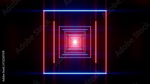 Glowing Red and Blue Lamp Sqaure Tunnel Passage VJ Background Loop photo