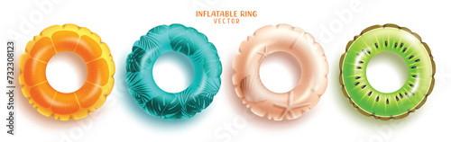 Summer inflatable vector set design, Summer floaters, ring, round circle inflatable collection for tropical season swimming elements. Vector illustration summer inflatable collection. 
