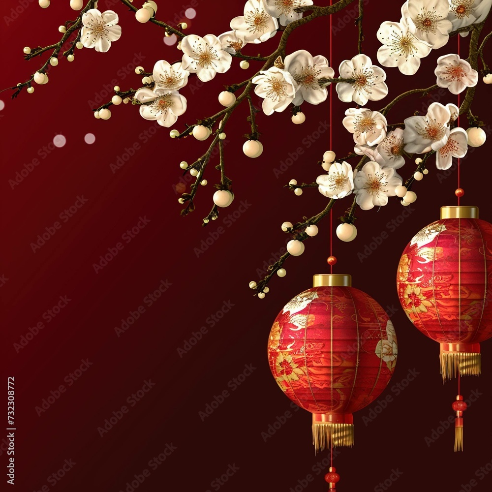 background chinese new year flyer with flower and lantern ornaments background chinese new year flyer with flower and lantern ornaments