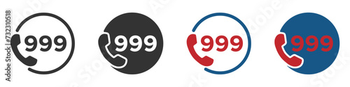 999 emergency vector icons. UK emergency number 999 vector signs set