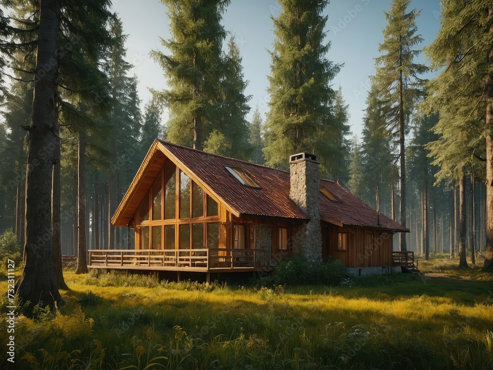 Cabin house in the forest, Modern minimalist wooden house. Cabin house in the forest, Modern minimalist wooden house.