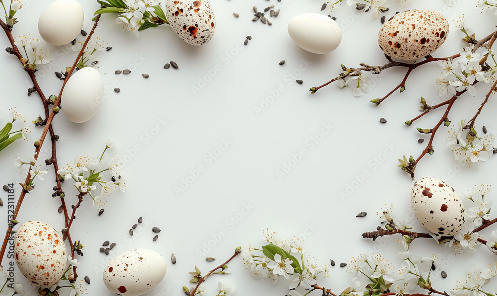 easter background, easter eggs and flowers