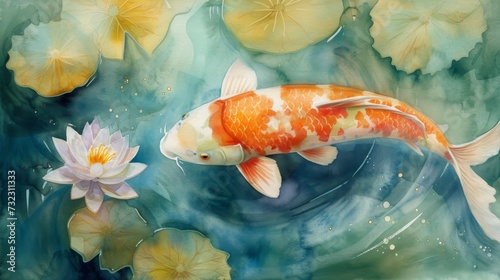 Japanese Koi fish art. Colorful secorative Asian fish in a pond or river. 
