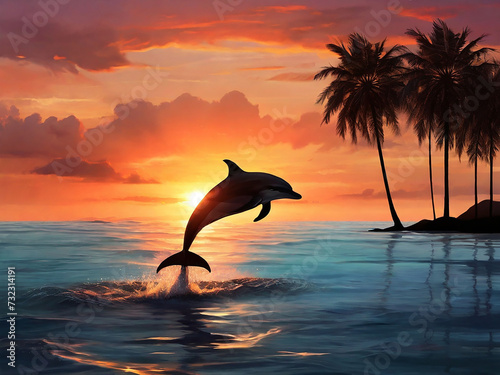 Beautiful Dolphin Silhouette against a Stunning Sunset © SR STOCK 01