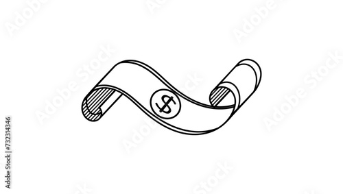 dollar bill with wings, black isolated silhouette