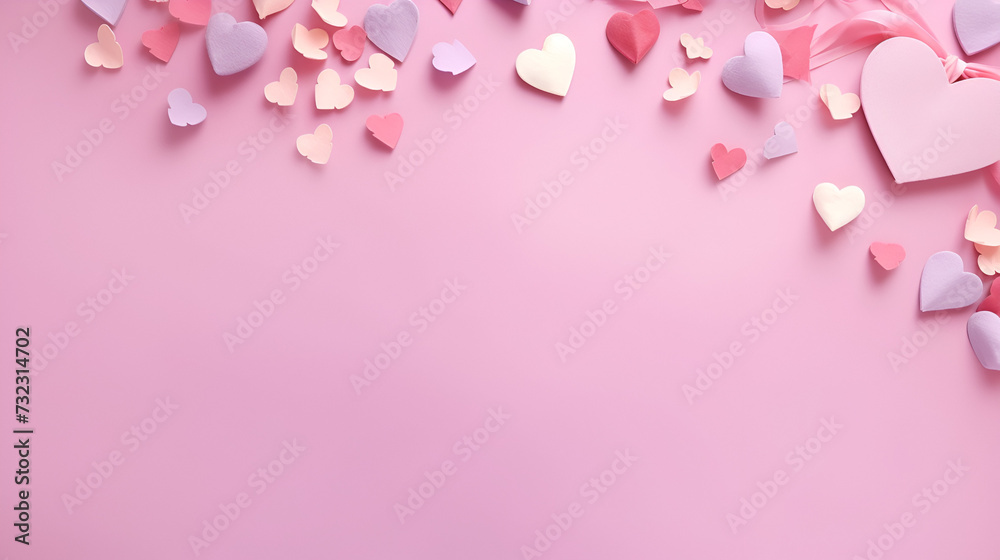 Light pink background, Papercraft Hearts Valentine's or Anniversary Concept, Valentine's day card, with copy space for greetings, AI-generated
