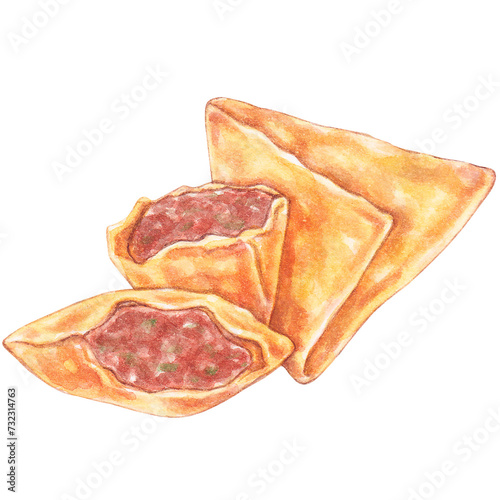 samosa watercolor style, snacks and appetizers food