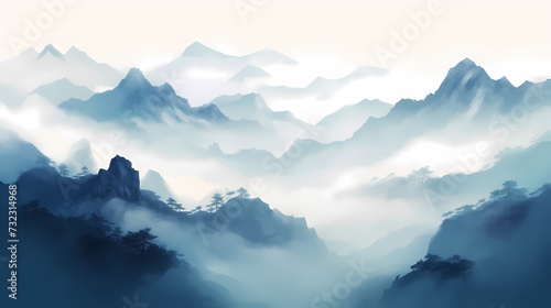Mountain peak illustration, mountain aerial photography PPT background illustration © xuan