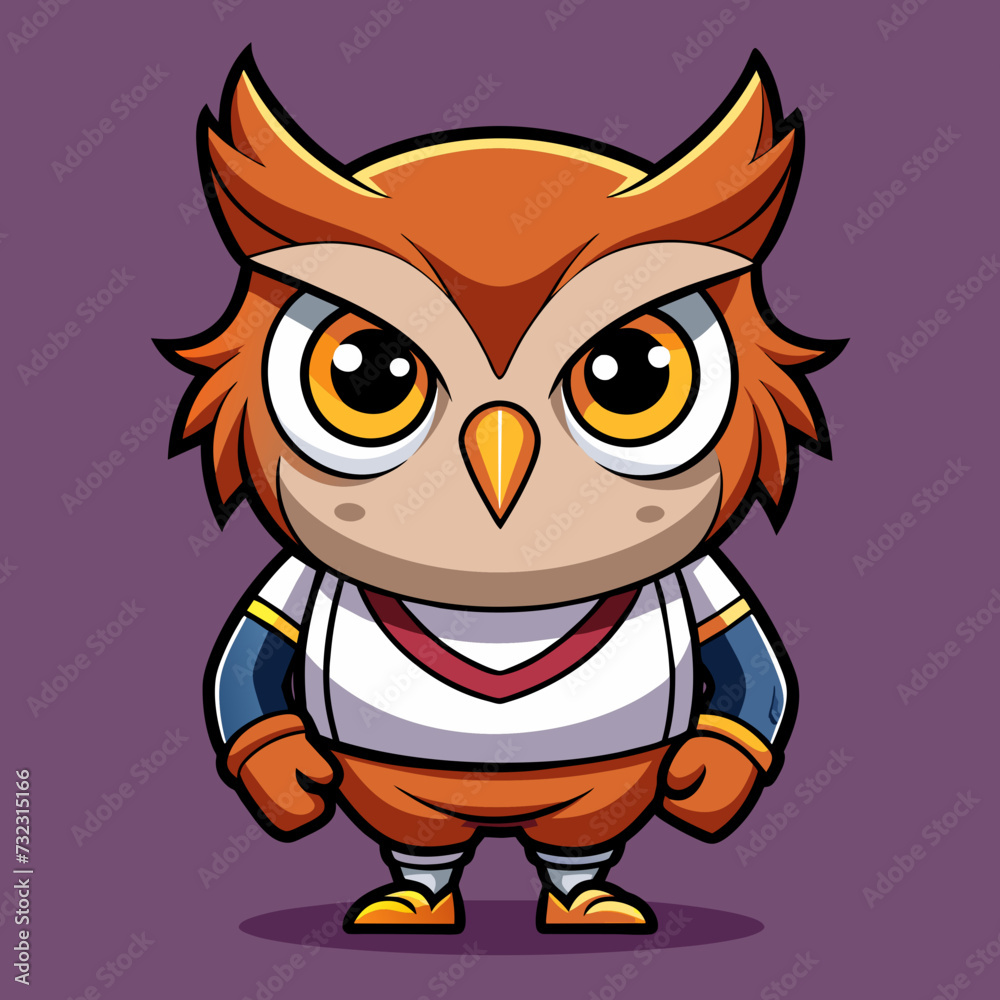 Owl Angry , Cute , sport wear style , Big eye , Full Human Body , Model Chibi , art 90 style 