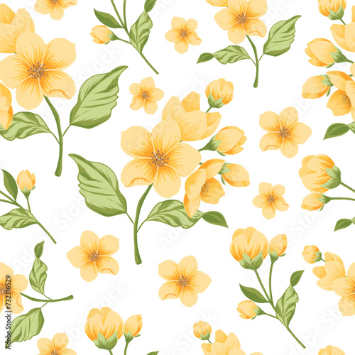 Vector pattern with yellow delicate spring flowers