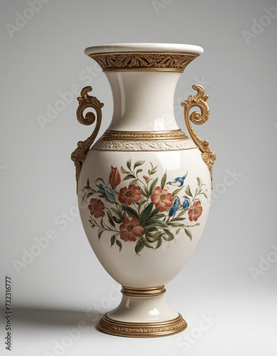 Beautiful vintage porcelain 3d Antique Stone Vase, 3d, photorealistic, Illustrations, white background.